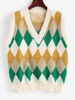 Argyle Knitted Preppy Sweater Vest Light yellow