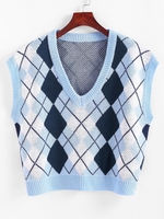 Argyle Oversized Sweater Vest S Light blue