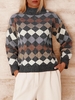 Argyle Pattern Mock Neck Sweater