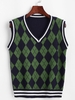 Argyle Striped Trim Sweater Vest Deep blue
