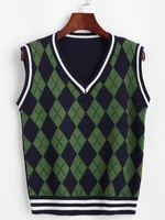 Argyle Striped Trim Sweater Vest Deep blue