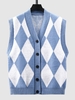 Argyle V Neck Button Up Sweater Vest Cradigan S Sky blue