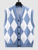 Argyle V Neck Button Up Sweater Vest Cradigan Xl Sky blue