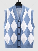 Argyle V Neck Button Up Sweater Vest Cradigan Xl Sky blue