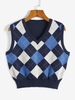 Argyle V Neck Sweater Vest L Blue
