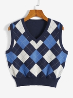 Argyle V Neck Sweater Vest L Blue