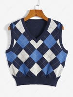 Argyle V Neck Sweater Vest M Blue