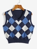 Argyle V Neck Sweater Vest S Blue