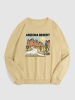 ARIZONA DESERT ADVENTURE Cactus Graphic Sweatshirt M Light coffee