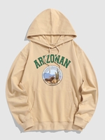 ARIZONAN DESERT Cactus Graphic Vintage Hoodie L Light coffee