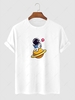 Astronaut and Planet Print T Shirt S White