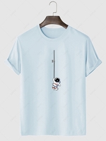 Astronaut Graphic Print Short Sleeve T Shirt L Light blue