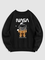 Astronaut Graphic Printed Thermal Fleece Lined Sweatshirt Xl Black