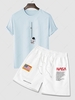 Astronaut Short Sleeves T Shirt And Flag Shorts Graphic Two Piece Set Light blue