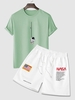 Astronaut Short Sleeves T Shirt And Flag Shorts Graphic Two Piece Set Light green