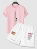 Astronaut Short Sleeves T Shirt And Flag Shorts Graphic Two Piece Set Light pink