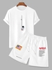 Astronaut Short Sleeves T Shirt And Flag Shorts Graphic Two Piece Set White