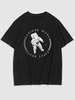 Astronaut Slogan Print Drop Shoulder T Shirt M Black