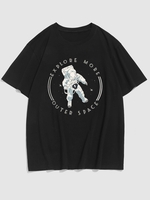 Astronaut Slogan Print Drop Shoulder T Shirt M Black