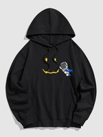 Astronaut Smile Face Graphic Pullover Hoodie L Black