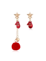 Asymmetric Christmas Star Pom Pom Earrings
