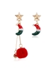 Asymmetric Christmas Star Pom Pom Earrings