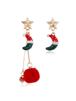Asymmetric Christmas Star Pom Pom Earrings
