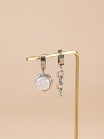 Asymmetric Faux Pearl Chain Pendant Hoop Earrings