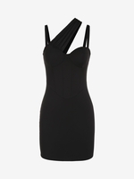 Asymmetric Neck Bustier Corset-style Mini Dress S Black