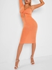 Asymmetric Sleeve Cut Out Twist Solid Midi Dress L Orange