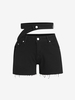 Asymmetrical Belt Denim Cutoff Shorts L Black