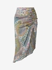 Asymmetrical Ethnic Printed Ruched Midi Skirt L Multi a