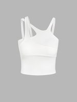 Asymmetrical Layered Solid Tank Top S White