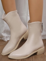 Back Zip Chunky Heeled Mid-calf Boots