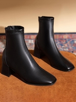 Back Zip Chunky Heeled Pointed Toe Boots
