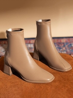 Back Zip Chunky Heeled Pointed Toe Boots