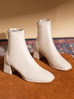 Back Zip Chunky Heeled Pointed Toe Boots