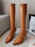 Back Zip Heeled Pointed Toe Riding Knee High Boots