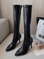 Back Zip Heeled Pointed Toe Riding Knee High Boots