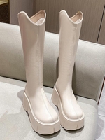 Back Zip Notched Platform Knee High Boots