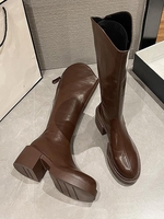 Back Zip Platform Knee High Boots
