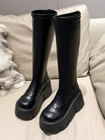 Back Zip Platform Riding Knee High Boots