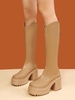 Back Zip Platform Solid Knee High Boots