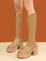 Back Zip Platform Solid Knee High Boots