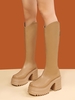 Back Zip Platform Solid Knee High Boots