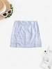 Back Zipper Plaid Slit Mini Skirt S Blue gray