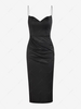 Back Zipper Solid Color Slit Cami Dress L Black