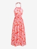Backless Flower Print Halter Dress L