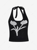 Backless Knit Halter Cropped Top Black