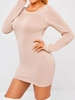 Backless Knitted Long Sleeve Slinky Dress M Light coffee